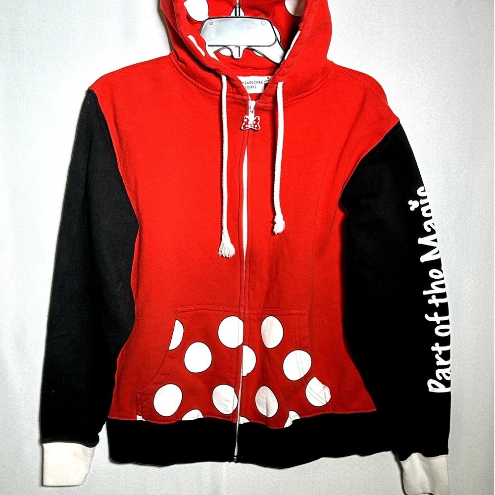 Disney Employee Exclusive Minnie Mouse Polka Dot Red Zip Hoodie Women's SMALL